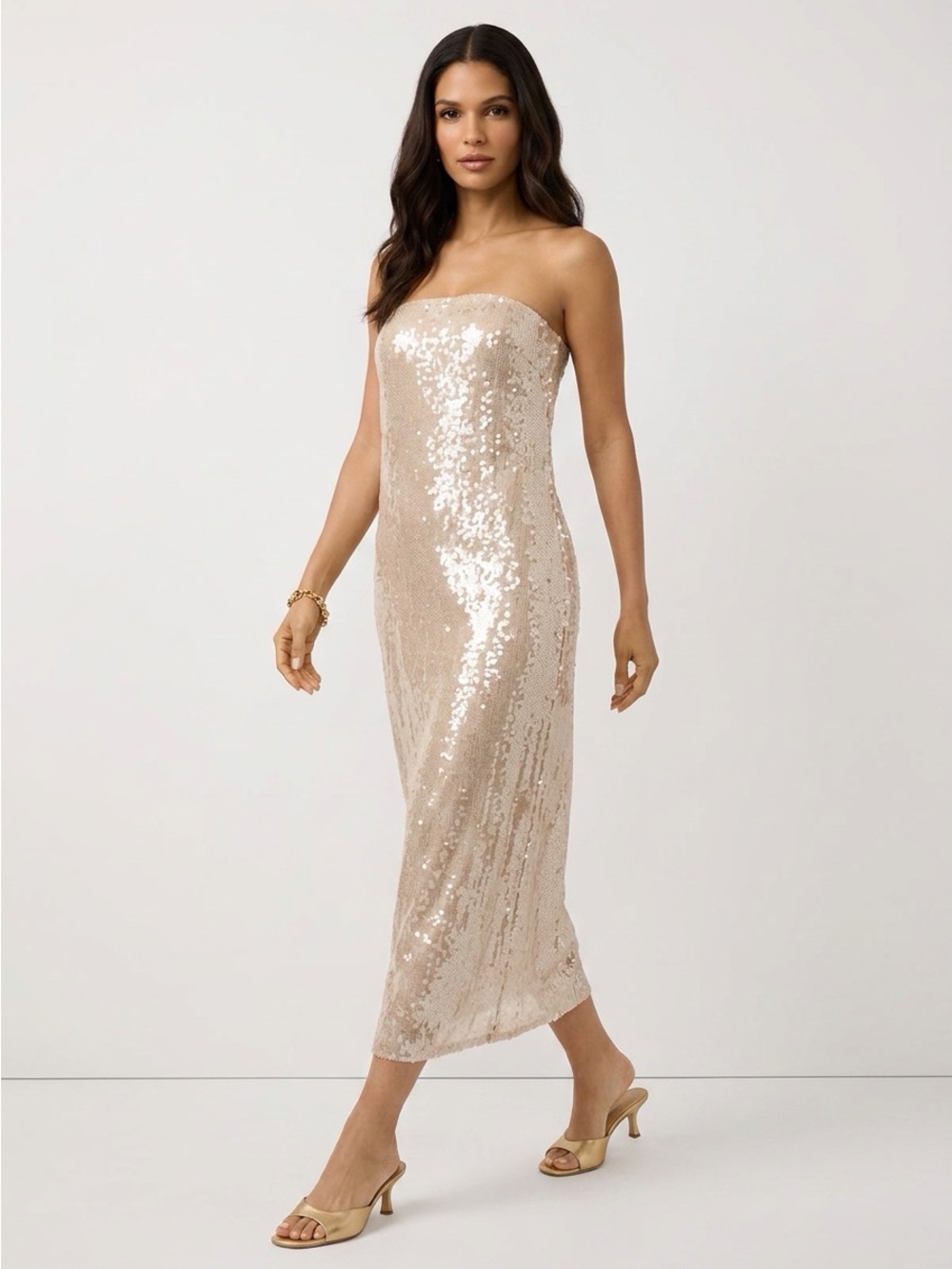 STAUD Casey Women’s Ivory Strapless Sequined Maxi Dress Evening Gown Size 6 NEW - Picture 5 of 16